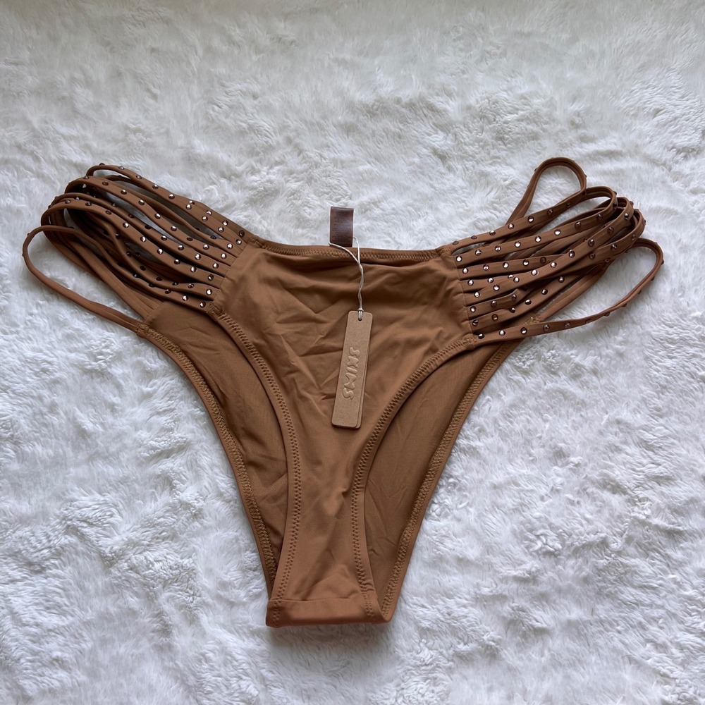 SKIMS Rhinestone Swim Strappy Bikini Bottom Almond Brown BB-CKY-3185 Size 2X NWT